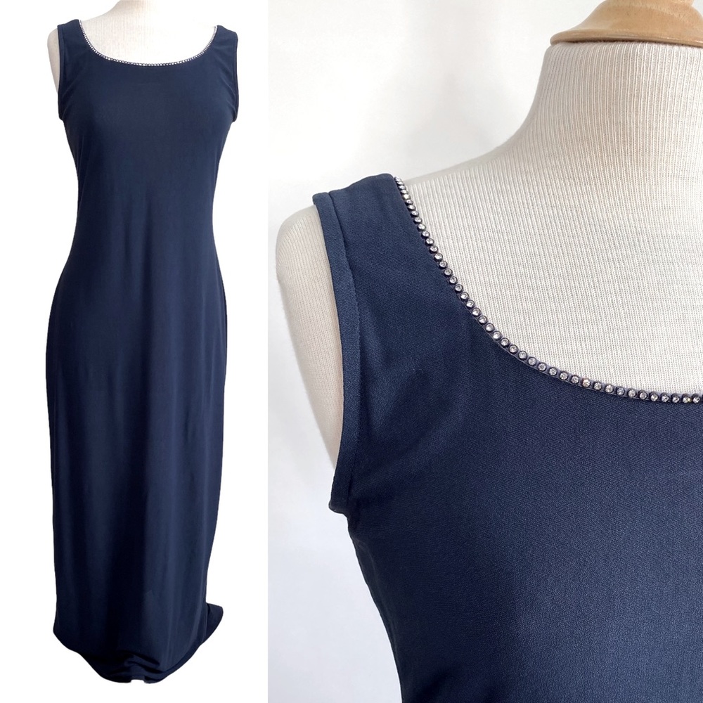 Vintage 90s Y2K navy blue rhinestone trim dress